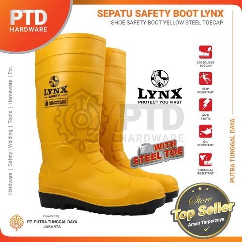 Sepatu Boot Safety Proyek Kuning Ujung Besi Steel Toe Lynx